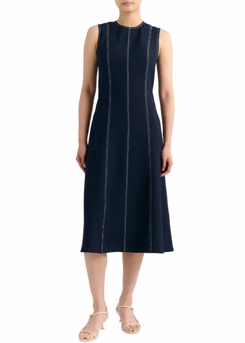 NEW CARTOLINA NANTUCKET rain midi dress in dark navy